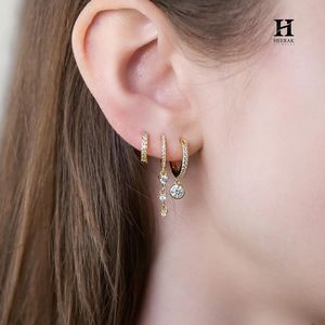 Luxury 14K <b>Gold</b> CVD Lab Grown Diamond Huggie Hoop <b>Earrings</b> IGI Certified Bezel <b>Dangle</b> Round Solitaire Drop <b>Earrings</b> for Women - Product Image 3