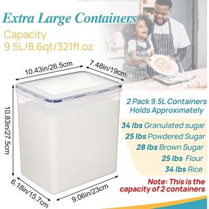 Contenitori per Riso 2 Pezzi 9,5L, Barattoli Ermetici Extra Grandi per 25 libbre di Farina e Zucchero, Organizzazione Dispensa - Product Image 2