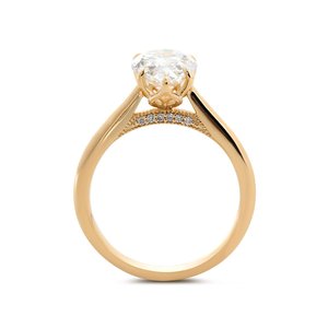 Anillo de compromiso de oro amarillo de 14K con diamante de laboratorio de 2 quilates con corte de pera para mujer, diseño floral romántico con cesta y halo oculto de 6 garras - Product Image 4
