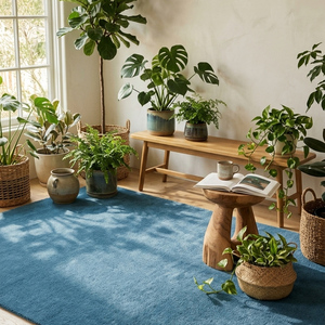 Alfombra Exclusiva de Lana Tejida a Mano, Color Azul Claro Sólido, Diseño Geométrico, Antideslizante, Moderna y Minimalista, para Sala de Estar o Dormitorio - Product Image 6