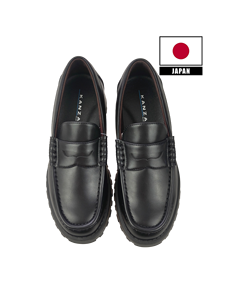 KANZAN Mocassins noirs à lacets antidérapants en cuir PU et cuir végétalien discrets avec plateforme rehaussante de +5 cm - Product Image 3