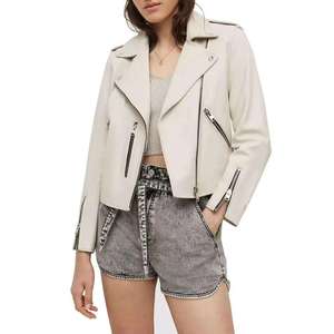 Women's Original Leather Jacket (3 Colors) Biker Jacket Zip Pockets Eco-friendly Lightweight Vintage Regular Coat for Winter - Product Image 3