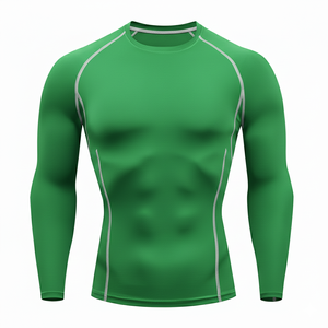Camiseta Deportiva de Compresión para Hombre, Gris, Manga Larga, Cuello Redondo, Ajustada, Transpirable, de Secado Rápido, que Absorbe la Humedad - Product Image 6