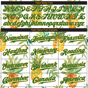 Ensemble de vêtements de basketball unisexe personnalisable pour adultes, blanc, vert-or, motif d'ananas hawaïen 3D, style maillot de baseball, personnalisable - Product Image 6