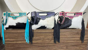 Sac à bandoulière en cuir à carreaux tendance en gros, sac à main pour femmes en cuir de vache véritable avec franges - Product Image 4