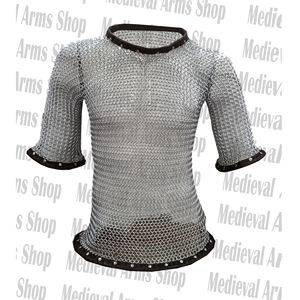 Camisa de malla metálica hecha a mano con ribete de cuero, anillos de aluminio de 10 mm, media manga, armadura de caballero, disfraz medieval para recreación histórica - Product Image 2