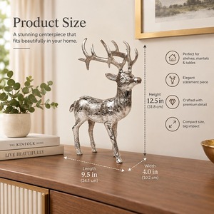 Décoration de table de Noël en métal argenté, renne, sculpture d'accent animalier, thème hivernal, design traditionnel - Product Image 5