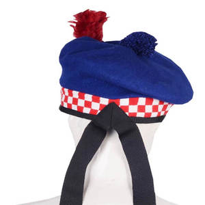 หมวกกิลต์สก็อตสีน้ำเงิน ทำจากขนสัตว์แท้ ทรงบาลมอรัล แต่งขนนกปอมปอม ทำด้วยมือ สำหรับชุดพื้นเมืองไฮแลนด์ - Product Image 3