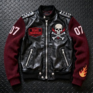Veste de motard en cuir véritable de haute qualité pour homme, style varsity, surdimensionnée, personnalisée, avec fermeture éclair en cuir PU, pour l'hiver - Product Image 1