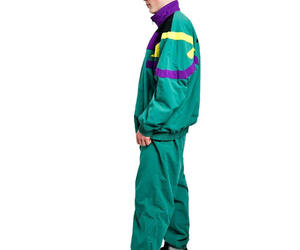 Ensemble de survêtement vintage imprimé color block vert pour homme, veste et pantalon sportifs en polyester respirant et coupe-vent, col montant, cordon de serrage - Product Image 5
