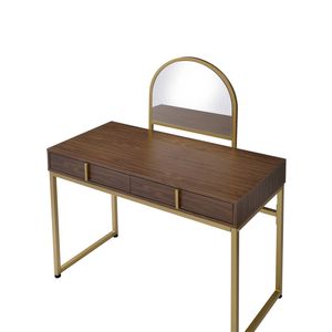 Coleen Walnut and Gold Finish <b>Makeup</b> <b>Vanity</b> Desk with Mirror and Jewelry Tray - Product Image 5