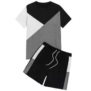 Ropa de calle de 2 piezas con logotipo personalizado para hombre, ropa deportiva, chándal informal, camiseta de bloque de color sólido, pantalones cortos para correr con cordón - Product Image 1