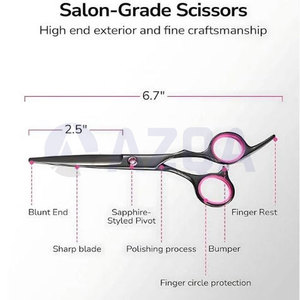 Stainless Steel Matte Black Color Coated Barber Hair Cutting Scissors With Silicone <b>Rings</b> And Finger Rest - Product Image 2