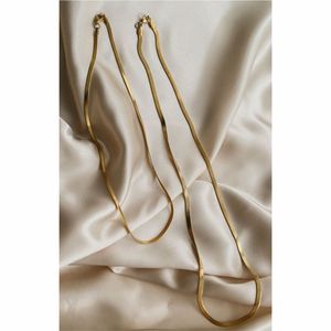 Minimalist <b>Liquid</b> Copper Herringbone Necklace 3mm 5mm Stainless Steel Flat Blade Snake Chain Choker Waterproof Jewelry Chain - Product Image 1