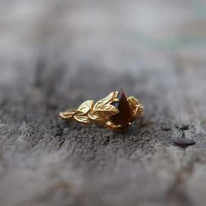 Bague Œil de Tigre en Pierre Précieuse, Modèle Cerf-volant d'Inspiration Naturelle, en Argent Sterling 925 Plaqué Or 14K, Cadeau de Fiançailles Délicat - Product Image 3