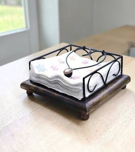 Porte-serviettes en bois artisanal avec cadre métallique – Support décoratif pour papier absorbant pour la maison, la cuisine et le restaurant - Product Image 1