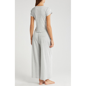 Pijama de algodón puro para mujer, estilo coreano, conjunto de dos piezas con estampado de dibujos animados, cintura elástica, ropa de dormir y descanso. - Product Image 5
