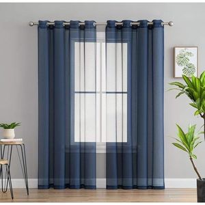 Tende a Pannello in Voile Trasparente Blu Navy a 2 Pezzi con Occhielli, 137 cm L x 213 cm L, per Camera da Letto e Soggiorno - Product Image 4