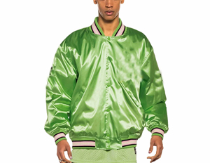 Blouson bomber en satin vert pour homme, entièrement boutonné, coupe classique, col rabattu, style décontracté printemps - Product Image 4
