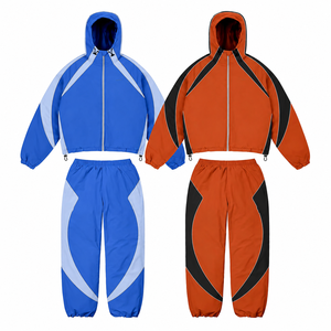 Unisex Custom Screen Printed 2 Piece <b>Trouser</b> <b>and</b> Hood <b>Jacket</b> Water Proof PU 100% Nylon Panels Work Windbreaker Tracksuit - Product Image 2