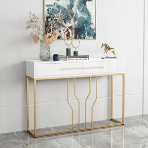 LINEA Modern Entryway Console <b>Table</b> with 2 Drawers <b>White</b> and Gold Console <b>Table</b> for Living Room Luxury Metal Frame Console <b>Table</b> - Product Image 4