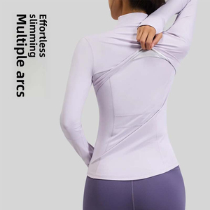 Women High Stretchy Knitted Light <b>Weight</b> Long Sleeve Slim Fit Yoga Jackets Quick Dry Breathable Features Side Pockets for Sports - Product Image 2