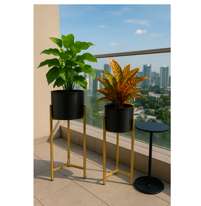 Support de pot en métal en promotion usine avec pot noir, design artisanal durable pour pots lourds et décoration intérieure élégante - Product Image 1