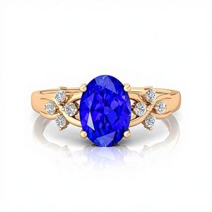 แหวนพลอย tanzanite ทรงรีทำจากธรรมชาติสีทองคำบริสุทธิ์14k ประดับด้วยเพชรที่ผ่านการรับรอง IGI ของแท้แหวนหรูหรา - Product Image 1
