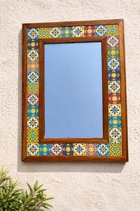 Handcrafted Wooden Mosaic Tile Wall <b>Mirror</b> Decorative <b>Rectangular</b> Frame 4mm Thick Ethnic Rustic Home Decor - Product Image 1