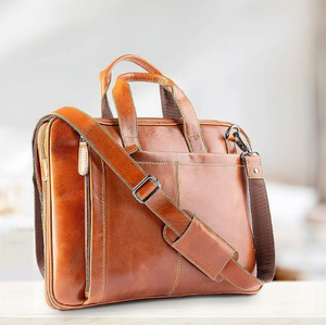 Brown Genuine Leather <b>Laptop</b> bag Waterproof Business Bag Shoulder Strap Office Travel - Product Image 5