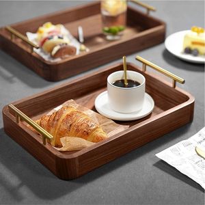 Luxury Walnut Wood Serving Tray with Cutout Handles <b>Rectangle</b> Wooden Decorative <b>Coffee</b> <b>Table</b> Ottoman Tray for Home & Hotel Trays - Product Image 6