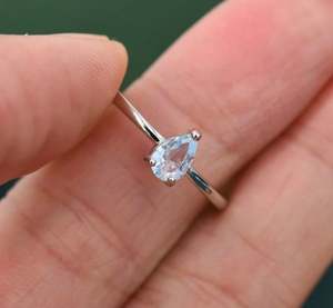 Bague en topaze bleue naturelle, argent sterling 925, taille poire 4x6mm, sertie à griffes, taille ajustable, prête pour la fiançailles, luxe - Product Image 3