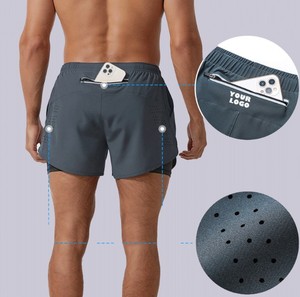 Hot Selling Two Layer Men's High Waist Knitted Canvas 100% Cotton Quick Dry Sports Gym Workout <b>Athletic</b> Shorts - Product Image 1