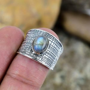Labradorite <b>Ring</b> 925 Sterling <b>Silver</b> <b>Adjustable</b> Wide Band Jewellery Gift/ <b>Silver</b> <b>Ring</b> Gift For Her - Product Image 1