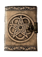 Carnet de notes vintage 2026 en cuir véritable 100% avec pentagramme en relief, couverture rigide, fermoir en laiton antique, reliure cousue