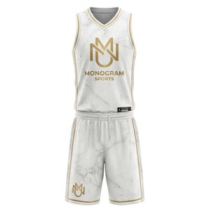ชุดเสื้อบาสเก็ตบอล Monogram Sports สำหรับผู้ใหญ่ แบบยูนิเซ็กซ์ คอวี ขายส่ง แบบไม่มีแขน พิมพ์ลายหินอ่อนแบบระเหิด ระบายอากาศได้ดี ทรงปกติ - Product Image 1