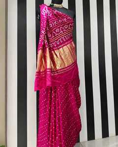 Elegant Tie Dye Bandhani Silk <b>Saree</b> Indian Cultural Party Wear - Product Image 1