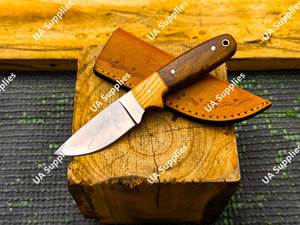 Cuchillo de caza/cocina de acero inoxidable personalizado con mango de madera y punta caída, con funda, calidad DIY, proveedor OEM al por mayor - Product Image 4