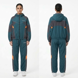 Wholesale Custom Logo Tracksuit <b>Men</b> Women 2 Piece Set Color Block Hooded <b>Track</b> <b>Jacket</b> Jogger Pants Sportswear Running Suits - Product Image 2