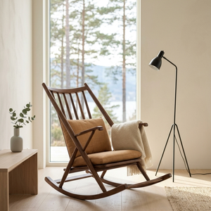 Fauteuil à bascule en bois de chêne avec coussin en mousse rembourré, design scandinave moderne pour salon, maison et hôtel - Product Image 2