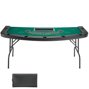 Tavolo da Poker Pieghevole da 72 Pollici per 7 Giocatori, Tavolo da Gioco Portatile Semi-Ovale da Casinò con Bordi Imbottiti e Portabicchieri - Product Image 1