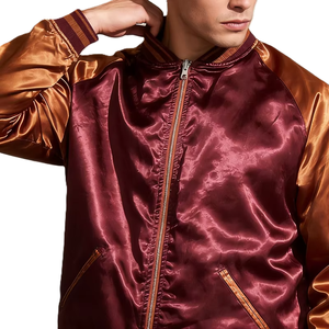 Casual Silk Satin Bomber <b>Jacket</b> For <b>Men</b> Custom Logo Design High Quality Ribbed Trim Snap Closure <b>Jackets</b> - Product Image 5