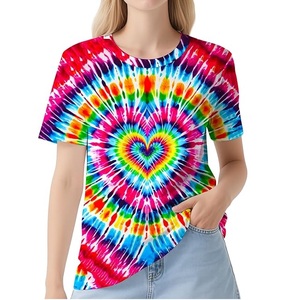 Camiseta Tie-Dye de Algodón 100% Lavado de Alta Calidad a Precio Accesible, Nueva, Personalizada, Corte Ajustado, para Verano, para Chicas - Product Image 5