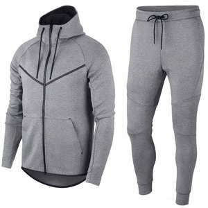 Custom Men's Gray <b>Hooded</b> Tracksuit Set Cotton Polyester Sporty Autumn Wear Breathable Casual Activewear Full <b>Zip</b> Sweatshirt Pant - Product Image 1