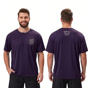 T-shirt de sport uni violet foncé pour homme, mélange de polyester, coupe flexible, manches courtes, entraînement sportif, séchage rapide - Product Image 1