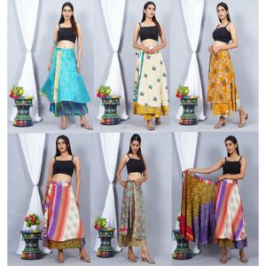Jupe portefeuille bohème pour femme, longueur genou, en mousseline, viscose, soie et satin, faite à la main, respirante, taille normale, toutes saisons, pour la maternité - Product Image 4
