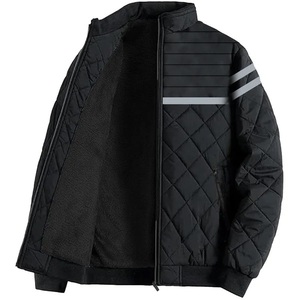 <b>Men</b> Q Jacket <b>Black</b> Stand Collar Zipper Closure Windproof Winter Casual Outerwear Polyester Wadding Thick Regular - Product Image 2