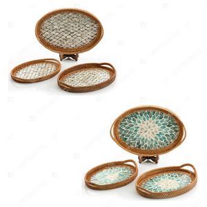 Retail-friendly Kitchen & Living Room <b>Serving</b> Tray Capiz Shell Rattan Pantry Organizer Cutlery <b>Set</b> Single Tier Tableware Storage - Product Image 3
