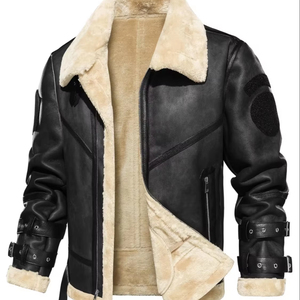 Chaqueta de Motociclista de Cuero Shearling Color Café Oscuro para Hombre, Impermeable, Transpirable, Resistente al Viento, Ecológica, Teñida con Tintes Ecológicos - Product Image 1