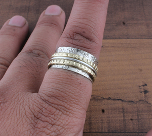 Wholesale <b>925</b> Sterling <b>Silver</b> Metal Band <b>Ring</b> Two-Tone Brass Design <b>Ring</b> Handcrafted <b>Silver</b> and Brass Band Jewelry Supplier - Product Image 3